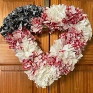 Hand Crafted Fabric Heart Rag Wreath